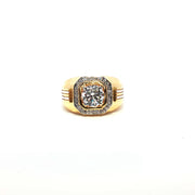 Yellow Gold Multistone Ring Featuring Round Cut American Diamonds