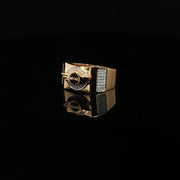 Yellow Gold Multistone Ring with Round Cut American Diamonds Featuring MINI Logo