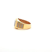 Yellow Gold Signet Ring with Brilliant Round Cut American Diamonds