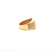 Yellow Gold Signet Ring with Brilliant Round Cut American Diamonds