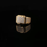 Yellow Gold Signet Ring with Brilliant Round Cut American Diamonds