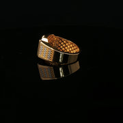 Yellow Gold Signet Ring with Brilliant Round Cut American Diamonds