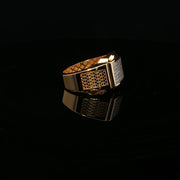 Yellow Gold Signet Ring with Brilliant Round Cut American Diamonds