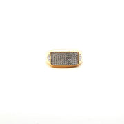 Yellow Gold Band Ring with Round Cut American Diamonds and Diamond Symbol Carvings