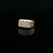 Yellow Gold Band Ring with Round Cut American Diamonds and Diamond Symbol Carvings