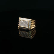 Men’s Yellow Gold Ring Featuring Square Arrangement of Round Cut American Diamonds