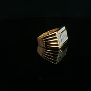 Men’s Yellow Gold Ring Featuring Square Arrangement of Round Cut American Diamonds