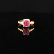 22K Gold, Elegant Ruby Center with Sparkling CZs