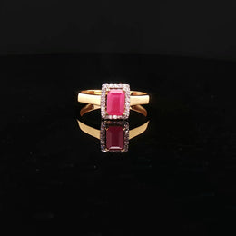 22K Gold, Elegant Ruby Center with Sparkling CZs