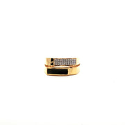 Yellow Gold Rectangle Ring Featuring Round Cut American Diamonds with Black Enamel