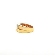 Yellow Gold Rectangle Ring Featuring Round Cut American Diamonds with Black Enamel