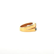 Yellow Gold Rectangle Ring Featuring Round Cut American Diamonds with Black Enamel