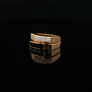 Yellow Gold Rectangle Ring Featuring Round Cut American Diamonds with Black Enamel