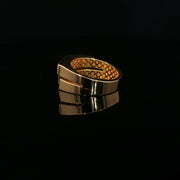 Yellow Gold Rectangle Ring Featuring Round Cut American Diamonds with Black Enamel