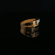 Yellow Gold Rectangle Ring Featuring Round Cut American Diamonds with Black Enamel