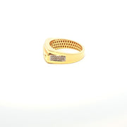 Men’s Yellow Gold Rectangle Ring with Round Cut American Diamonds and Versace-Inspired Top Design