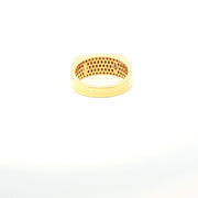 Men’s Yellow Gold Rectangle Ring with Round Cut American Diamonds and Versace-Inspired Top Design