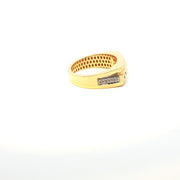 Men’s Yellow Gold Rectangle Ring with Round Cut American Diamonds and Versace-Inspired Top Design