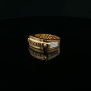 Men’s Yellow Gold Rectangle Ring with Round Cut American Diamonds and Versace-Inspired Top Design