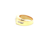 Yellow Gold Ring with Round Cut American Diamonds in Channel Setting and Black Stone Center