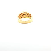 Yellow Gold Ring with Round Cut American Diamonds in Channel Setting and Black Stone Center