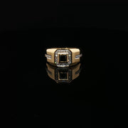 Yellow Gold Ring with Round Cut American Diamonds in Channel Setting and Black Stone Center