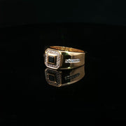 Yellow Gold Ring with Round Cut American Diamonds in Channel Setting and Black Stone Center