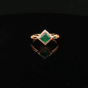 22K Yellow Gold Cocktail Ring with Princess-Cut Emerald