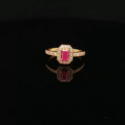 22K Gold Brilliance, Semi Precious Emerald-Cut Ruby