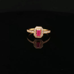 22K Gold Brilliance, Semi Precious Emerald-Cut Ruby