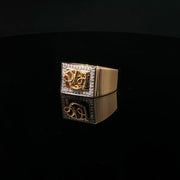 Yellow Gold Multistone Ring with Round Cut American Diamonds