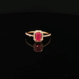 22K Yellow Gold Solitaire Ring with Emerald-Cut semi precious Ruby