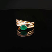 22K Yellow Gold Cocktail Ring with Pear-Shaped Emerald Cabochon
