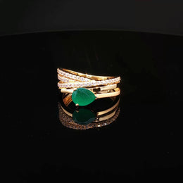 22K Yellow Gold Cocktail Ring with Pear-Shaped Emerald Cabochon