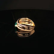 22K Yellow Gold Cocktail Ring with Pear-Shaped Emerald Cabochon