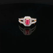 Yellow Gold Multistone Ring with Emerald Cut Ruby