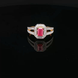 Yellow Gold Multistone Ring with Emerald Cut Ruby