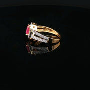 Yellow Gold Multistone Ring with Emerald Cut Ruby