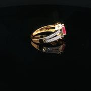Yellow Gold Multistone Ring with Emerald Cut Ruby