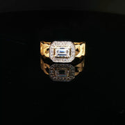 22K Gold, Emerald-Cut CZ, Cuban-Style Band