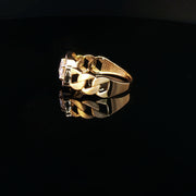 22K Gold, Emerald-Cut CZ, Cuban-Style Band