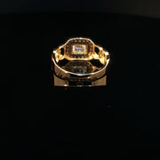 22K Gold, Emerald-Cut CZ, Cuban-Style Band